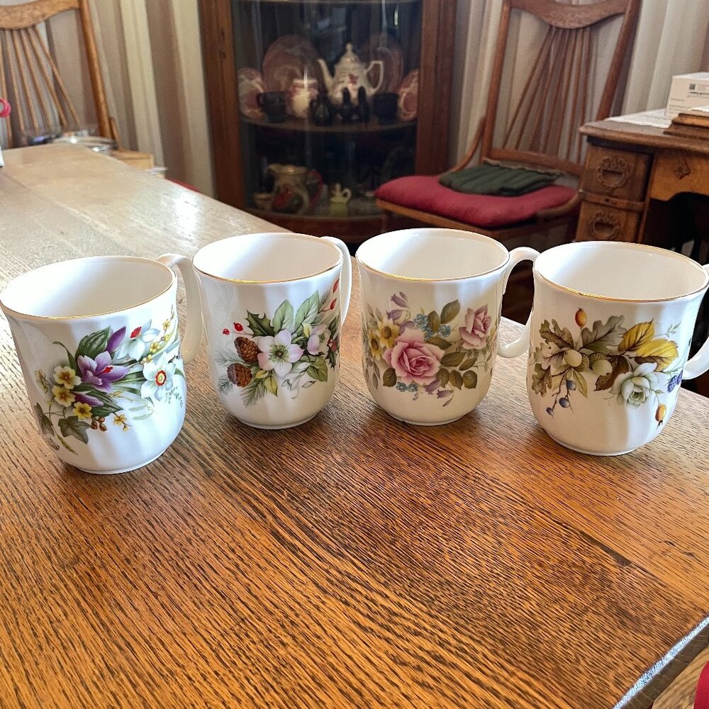 Four Cup Set of Duchess Spring, Summer, Fall, Winter Flower Themed Tea Cups
